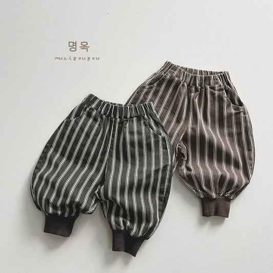 23120韓版日系寬鬆棉布條紋褲2310