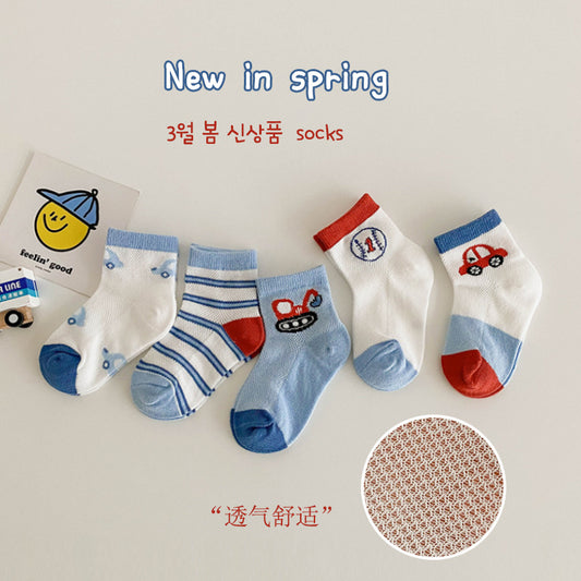 P102彈性透氣精梳棉網眼襪可愛寶寶襪(一組五雙/袋裝)2305