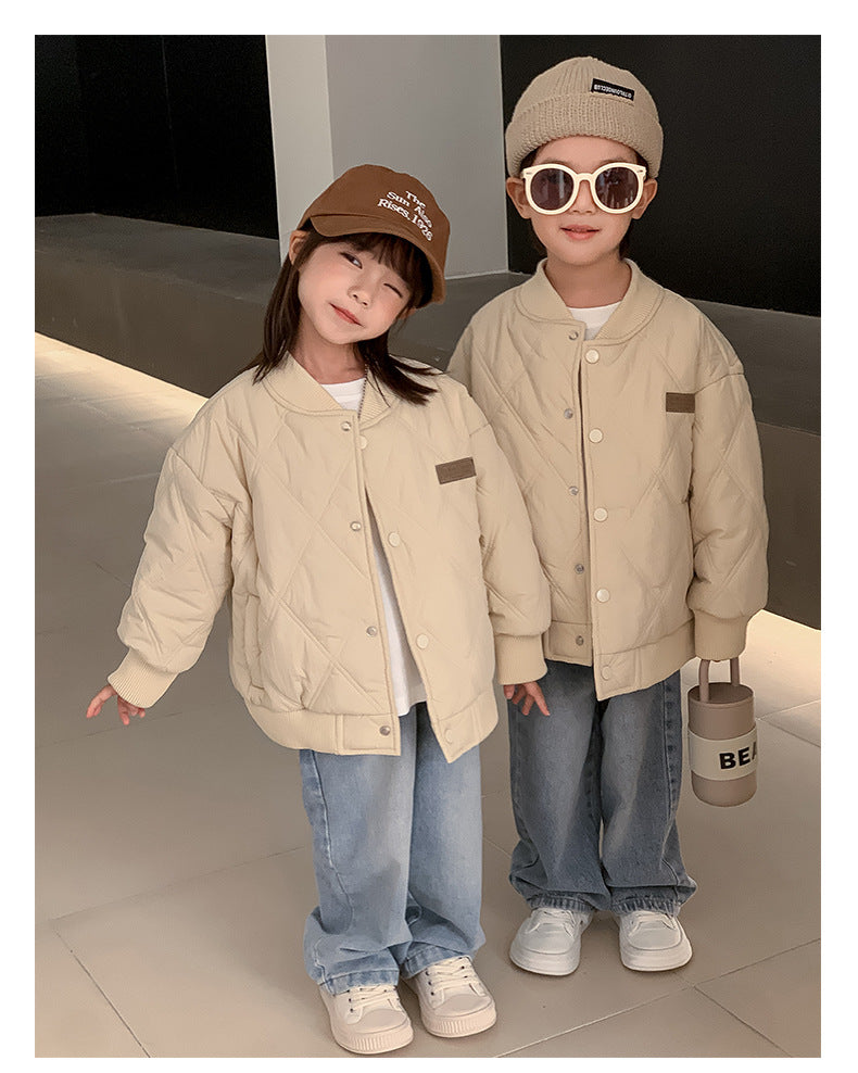 23D02韓版洋氣菱格棒球服夾棉親子裝外套2311