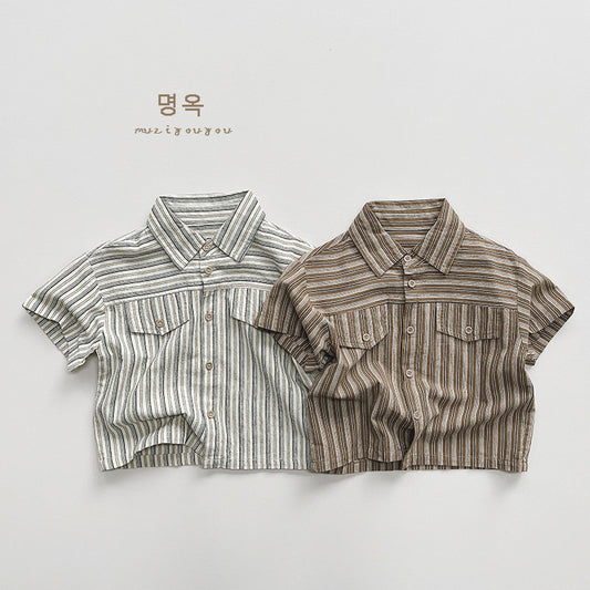 23090韓版森林系條紋個性襯衫2306
