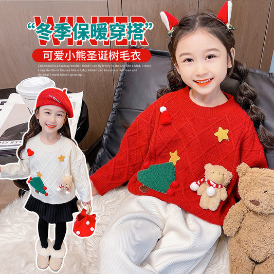 Q7565【聖誕節系列】麻花可愛玩偶聖誕樹針織毛衣