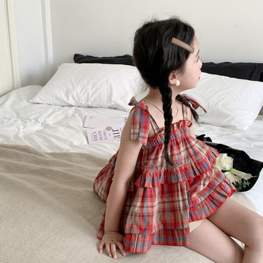 RT2815韓版甜美風格紋洋裝+格紋花邊娃娃衫+杏色短褲(拆售~)2305