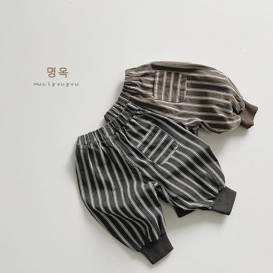 23120韓版日系寬鬆棉布條紋褲2310