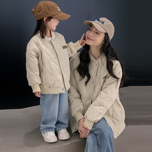 23D02韓版洋氣菱格棒球服夾棉親子裝外套2311