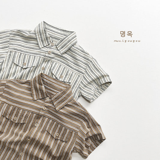 23090韓版森林系條紋個性襯衫2306