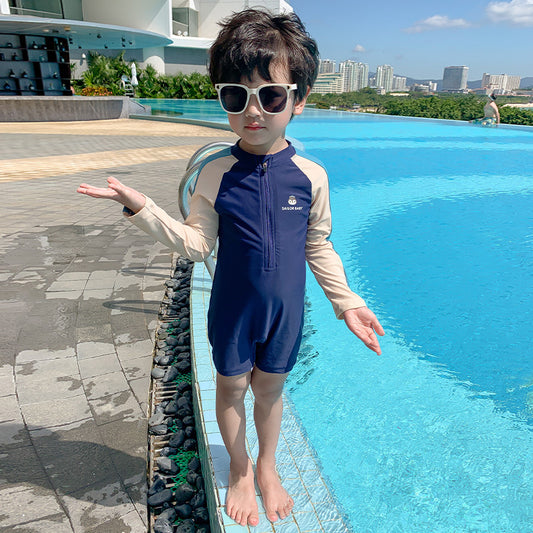 3107韓版企鵝寶寶長袖連身泳裝泳衣(含泳帽~)2303
